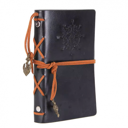 Retro-Notizbuch, Reisetagebuch, Leder, Schwarz