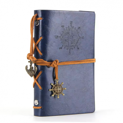 Retro-Notizbuch, Reisetagebuch, Leder, Deep Blau
