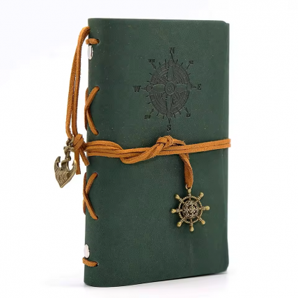 Retro-Notizbuch, Reisetagebuch, Leder, grün